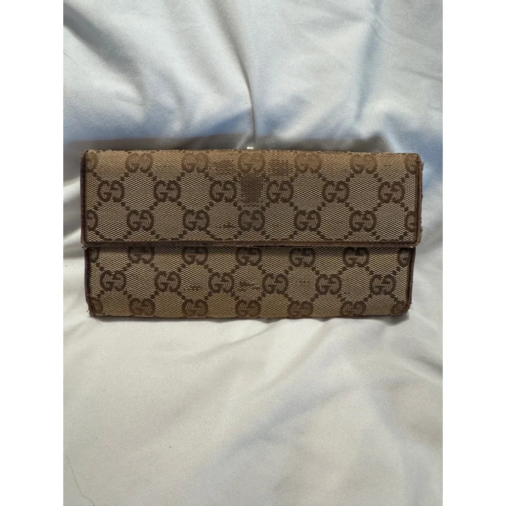 Gucci Vintage GG Monogram Horsebit Long Wallet Brown Canvas Leather Trim - Picture 4 of 8